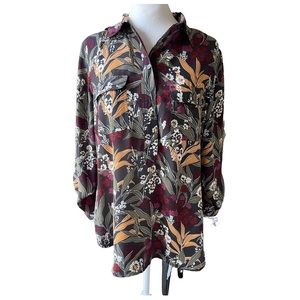 Ann Taylor Loft Medium Long Sleeve Roll Tab Button Up Lightweight Black Shirt